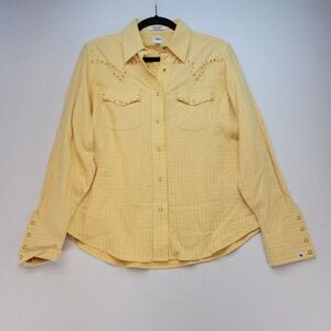 Cruel Girl Western Snap Shirt Kids Large Yellow Plaid Studded Yoke Cowgirl Top